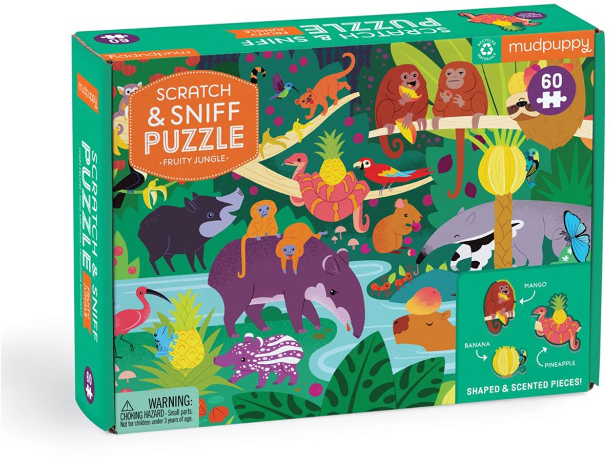 Puzzle à gratter et à renifler Mudpuppy - jungle fruitée - 38x28cm - 60 pièces - 3 ans