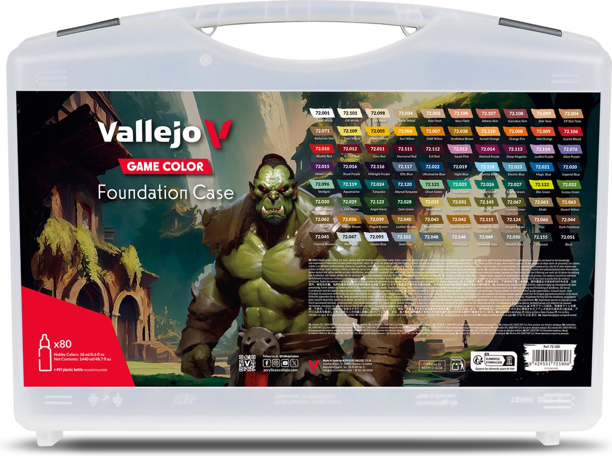 Vallejo Hobby Paint Peinture acrylique - 72180 Game Color - Étui de fondation - Set acrylique - 80x Set de peinture - 80x 18 ml
