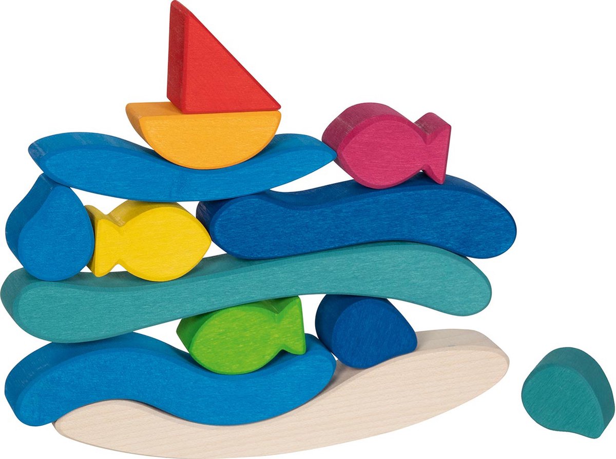 Blocs de construction Goki - sous l'eau - 13 pièces - bois - 3 ans