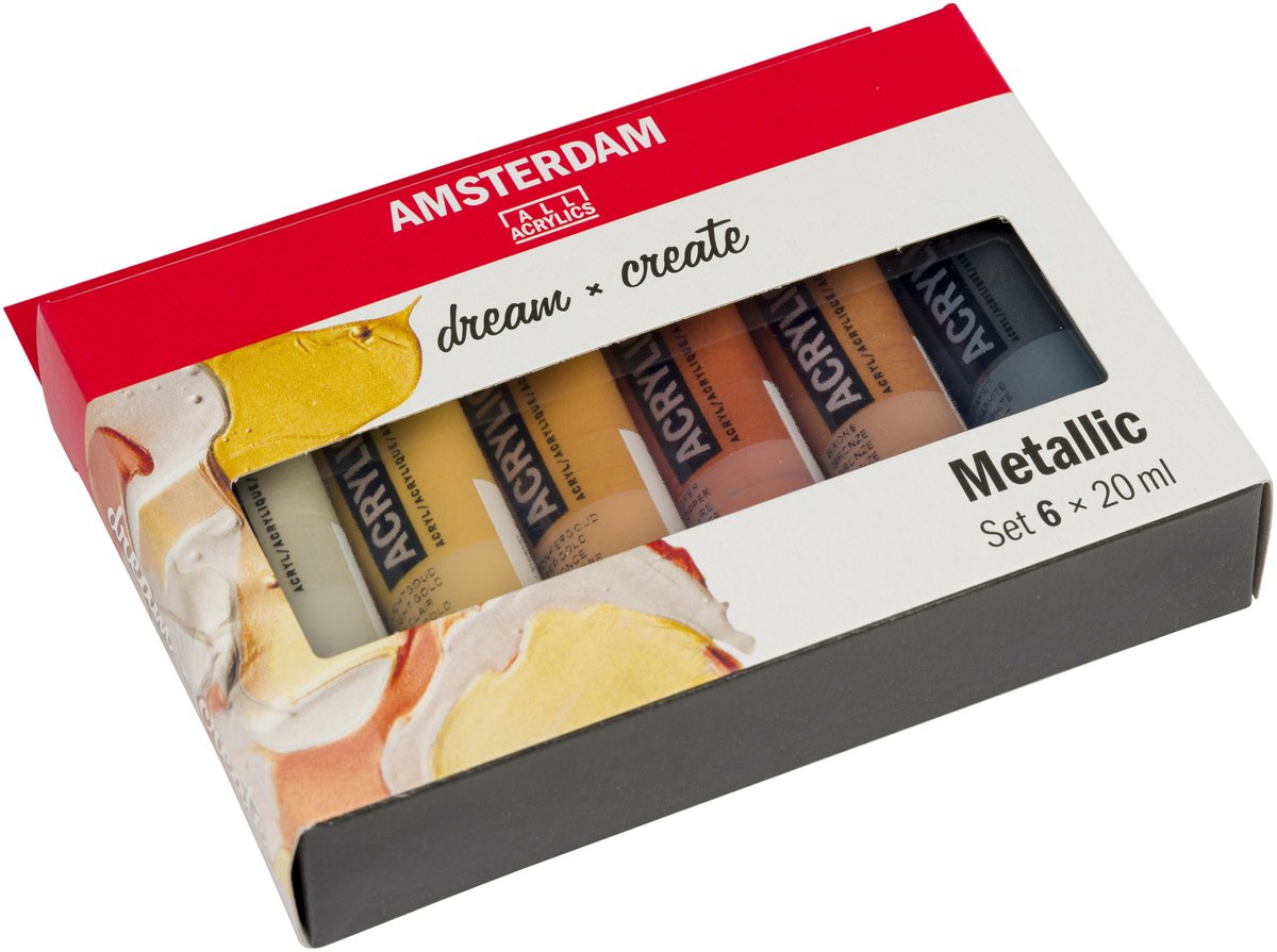 Bruynzeel amsterdam série standard peinture acrylique métallisée set 20 ml, 6 pcs.