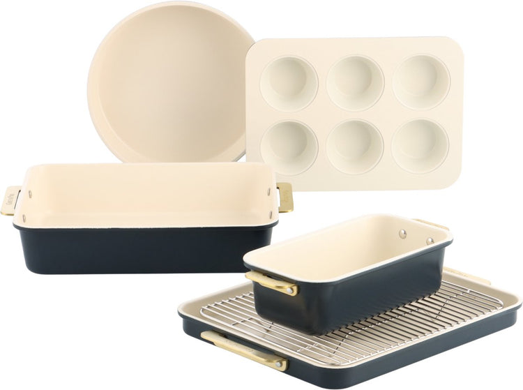 Greenpan Padova réserve de cuisson 6 pièces - revêtement antiadhésif sans PFA - moule en céramique - passe au four jusqu'à 230°c - bleu foncé