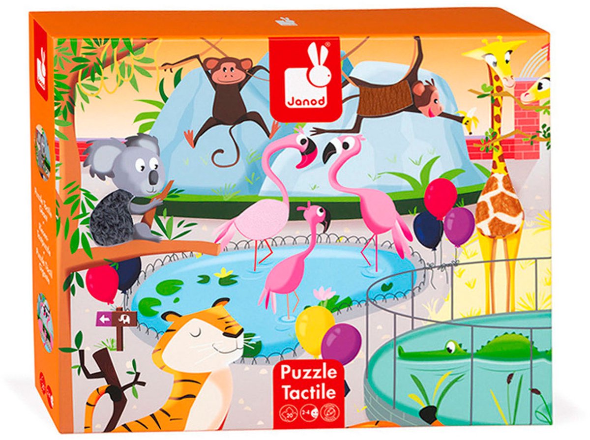 Janod - puzzle tactile - une journée au zoo - 20 grandes pièces