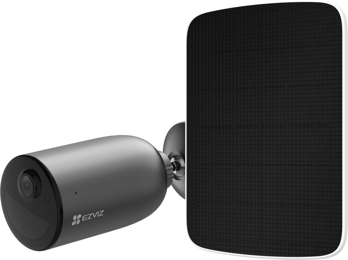 Kit Ezviz EB3 2K - Caméra de sécurité WiFi avec panneau solaire - Caméra panoramique et inclinable - Résolution 2K - Détection AI - IP65 - Noir