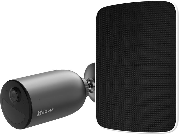 Kit Ezviz EB3 2K - Caméra de sécurité WiFi avec panneau solaire - Caméra panoramique et inclinable - Résolution 2K - Détection AI - IP65 - Noir