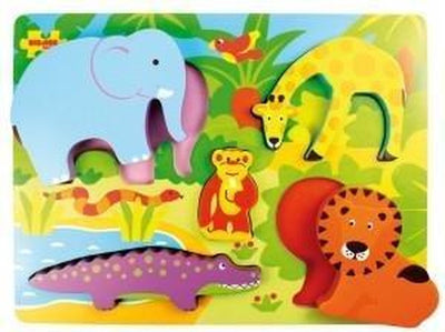 Bigjigs puzzle en bois safari - jouets éducatifs 5 pièces.