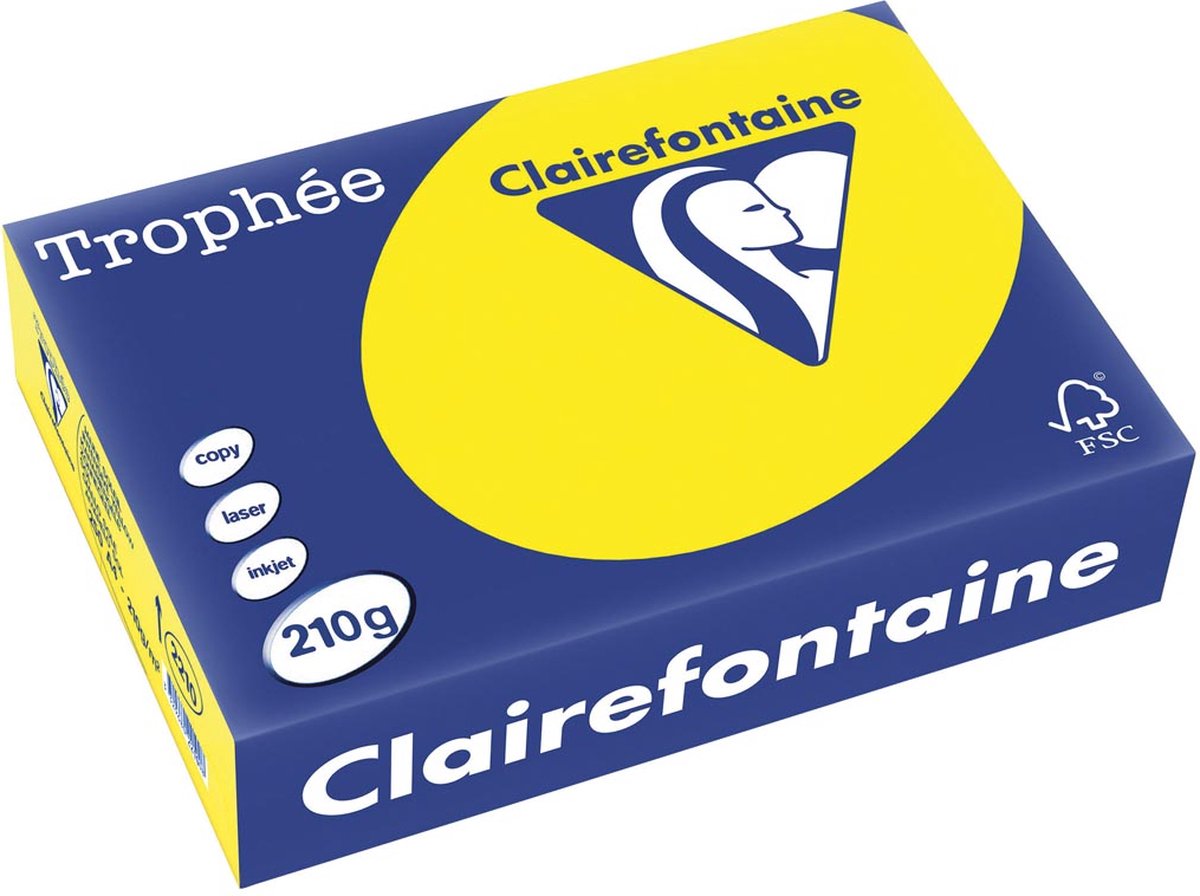 Clairefontaine trophée intense, papier coloré, a4, 210 g, 250 feuilles, jaune coucher de soleil