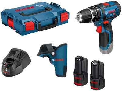 Bosch professional gsb 12v-15 - perceuse à percussion sans fil - avec 2 batteries gba 12v x (2,0 ah) - chargeur gal 12v-40 - étui - l-boxx