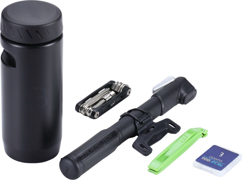 Bbb cycling combi set outils tubes porte-bidon - avec jeu d'outils - bouteille à outils de vélo - noir - taille l - bsb-64