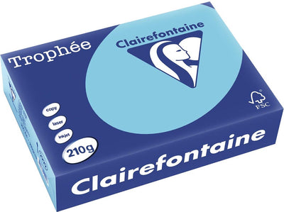Clairefontaine trophée pastel, papier coloré, a4, 210 g, 250 feuilles, bleu vif