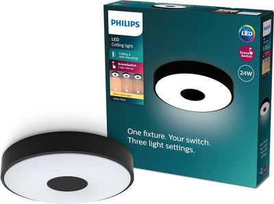 Philips LED Plafonnier Philips Coiner - technologie d'éclairage à interrupteur de scène - 24w - lumière blanc chaud - design noir