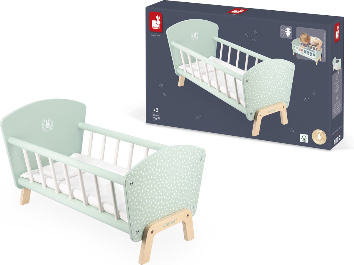 Janod - zen - lit de poupée - pour poupées jusqu'à 42 cm - avec couverture et oreiller