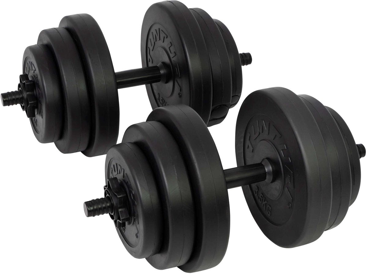 Poids Tunturi - jeu d'haltères - jeu d'haltères - 2 pièces - total 28 kg - noir - vinyle - incl. application de remise en forme gratuite