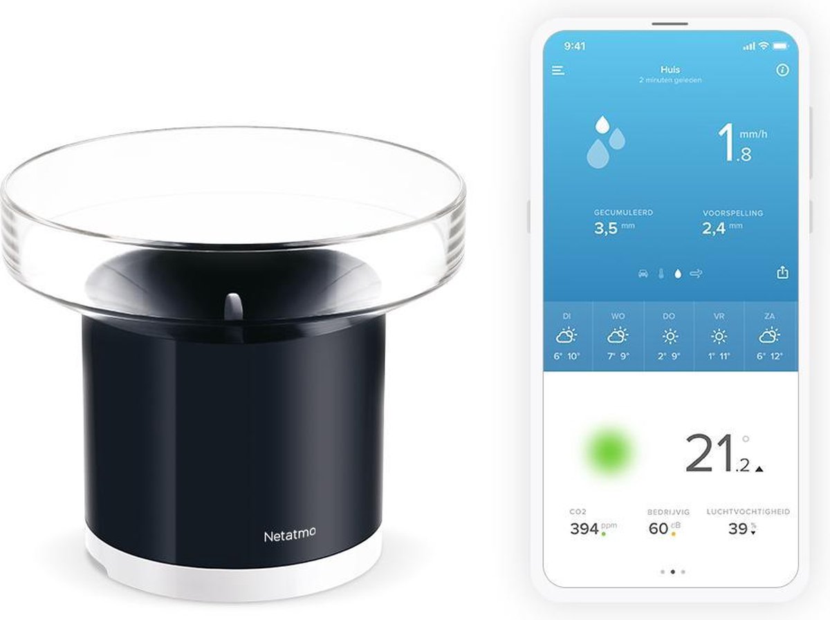 Pluviomètre intelligent Netatmo - pluviomètre sans fil pour station météo - fonctionne avec Google Home Alexa - avec application - noir
