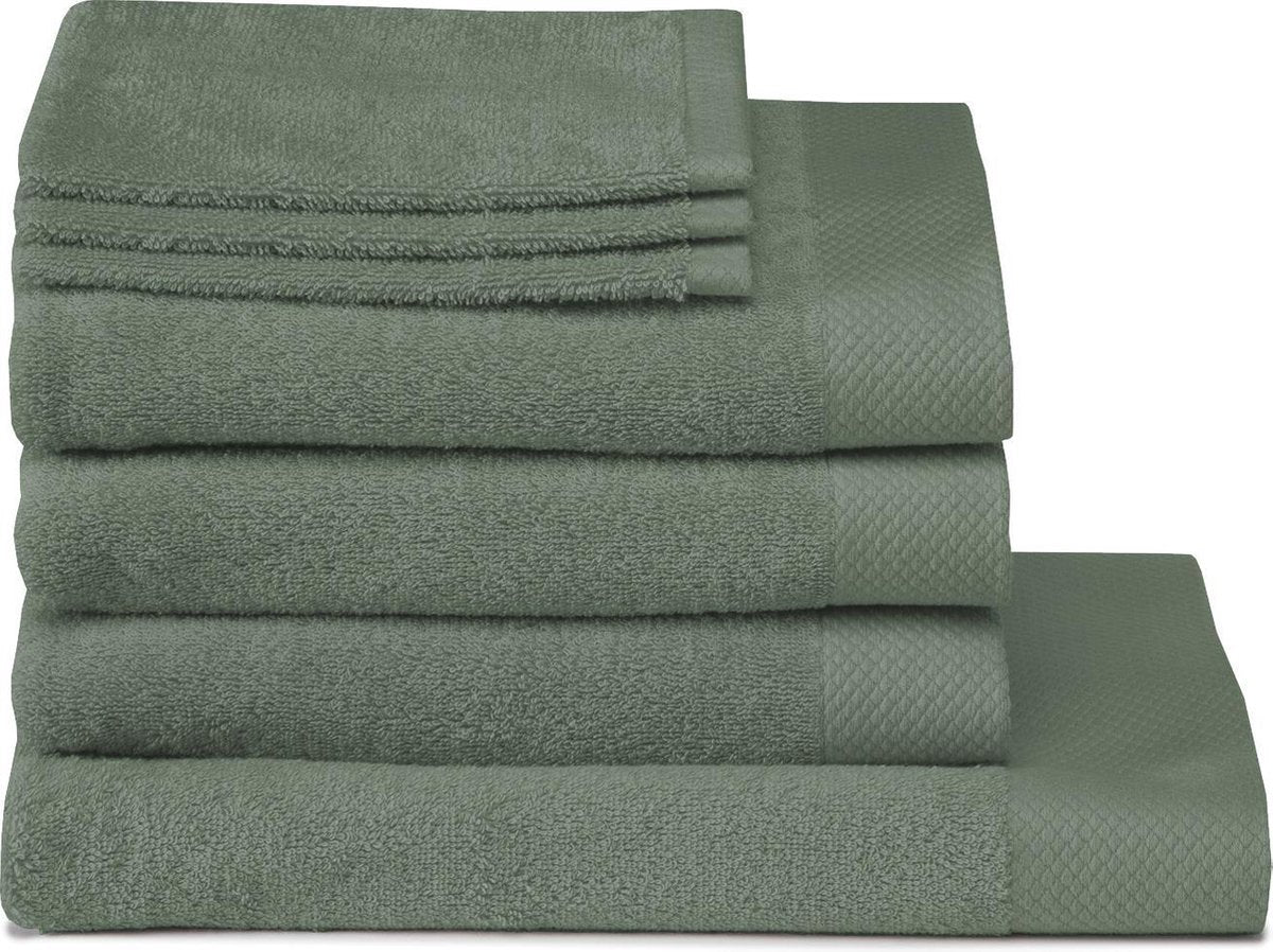 Hippocampe pur - 3 débarbouillettes 3 serviettes de bain 1 serviette de douche - laurier - lot de 7