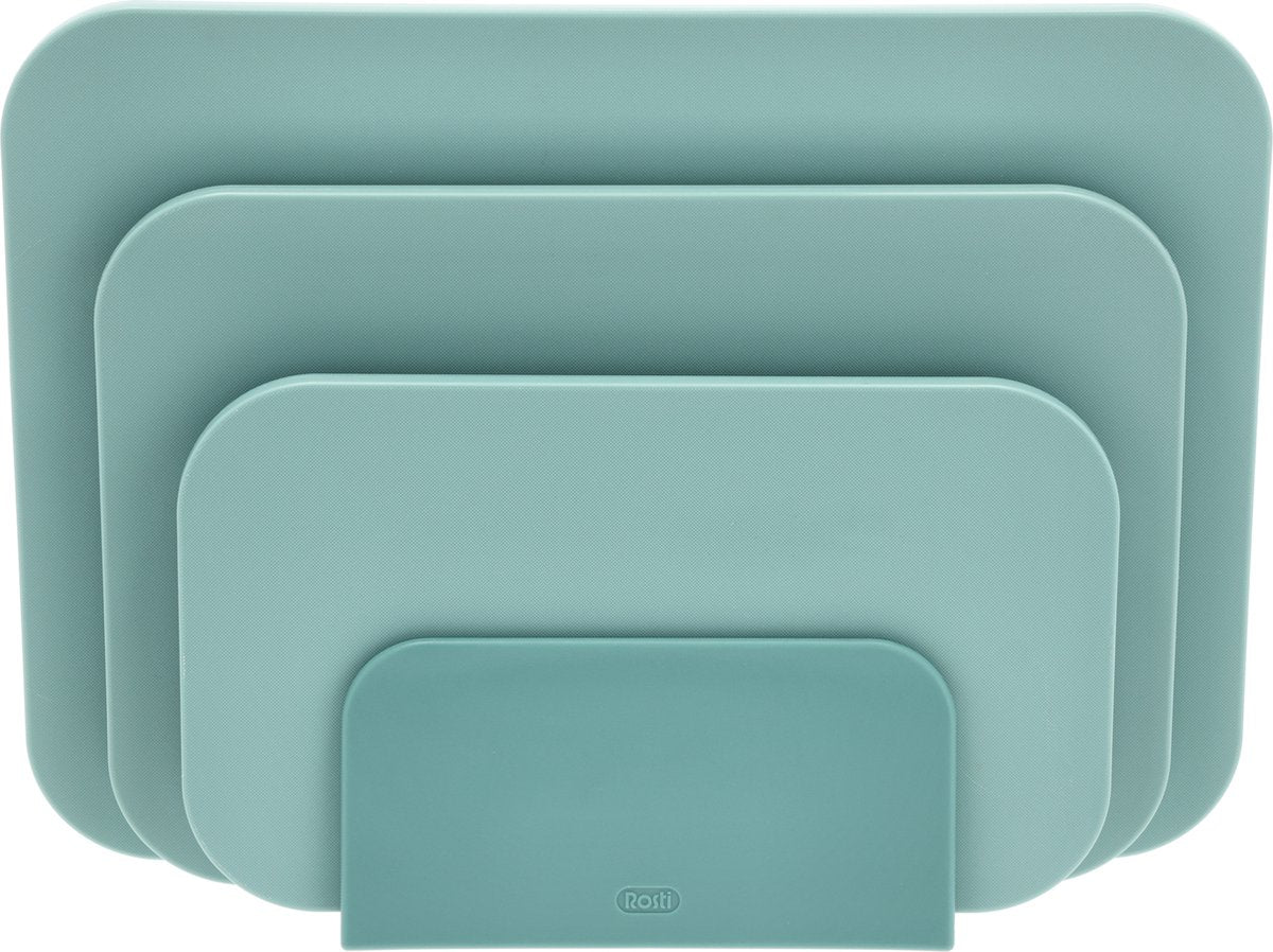 Rosti choptima set de planches à découper 35,5 x 7 x 26,5 cm vert nordique - plastique - 4 planches à découper - va au lave-vaisselle - avec support - cuisine