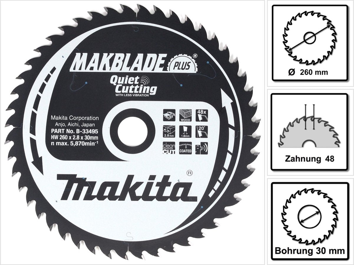Accessoires Makita lame de scie à table | bois | qc 260x30x2.8 48t 20g - b-33495