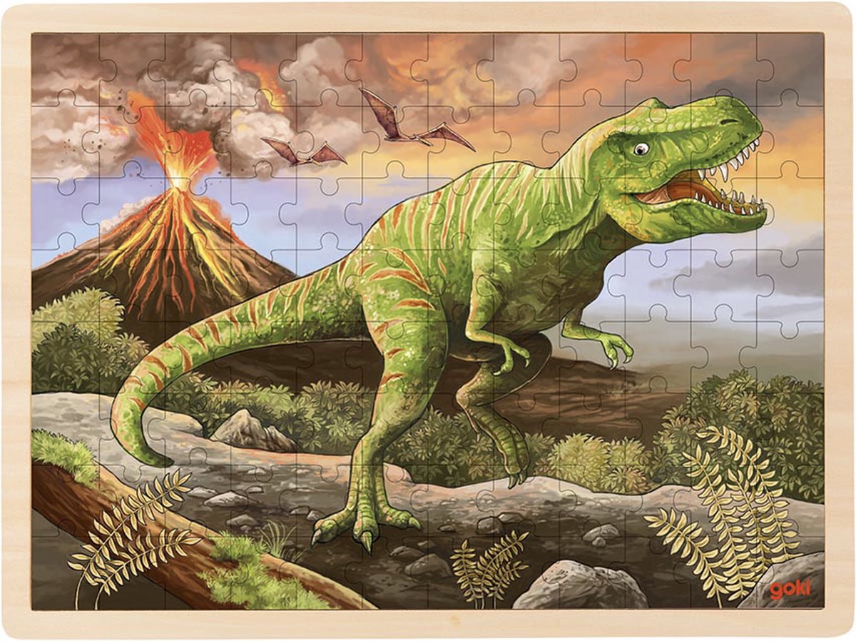 Puzzle Goki : t-rex 40x30x0,8cm, 96 pièces, bois, 3+