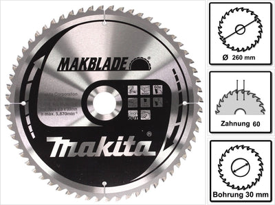 Accessoires Makita lame de scie à tronçonner | bois | 260x30x2,3 60t 5g - b-32801