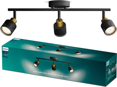 Philips LED Philips Niall spot - spot de plafond à trois points lumineux - noir avec design doré - raccord LED gu10