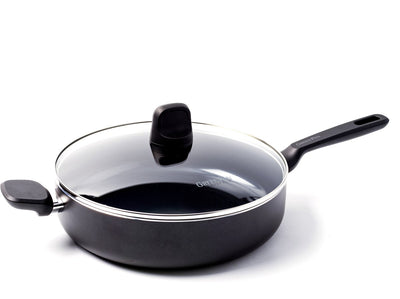 Greenpan Memphis sauteuse 28cm avec couvercle - 4,2l - revêtement antiadhésif sans PFA - sauteuse induction - poêle en céramique - passe au four jusqu'à 160°c - poignées froides - avec couvercle en verre - noir