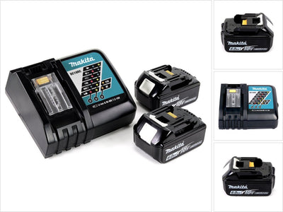 Kit alimentation Makita li 18v - 2x batteries bl1860b 6.0ah + chargeur rapide dc18rc