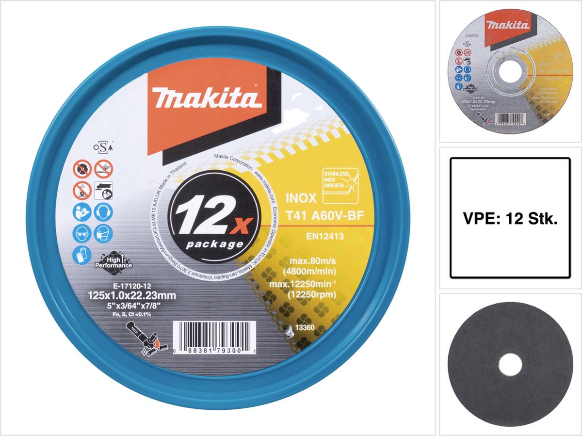 Accessoires Makita disque à tronçonner acier inoxydable a60v 125x22,23x1,0mm - e-17120-12