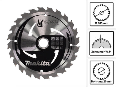 Accessoires Makita lame de scie circulaire | bois | mforce | 165x20x2.0 24t15g - b-32007