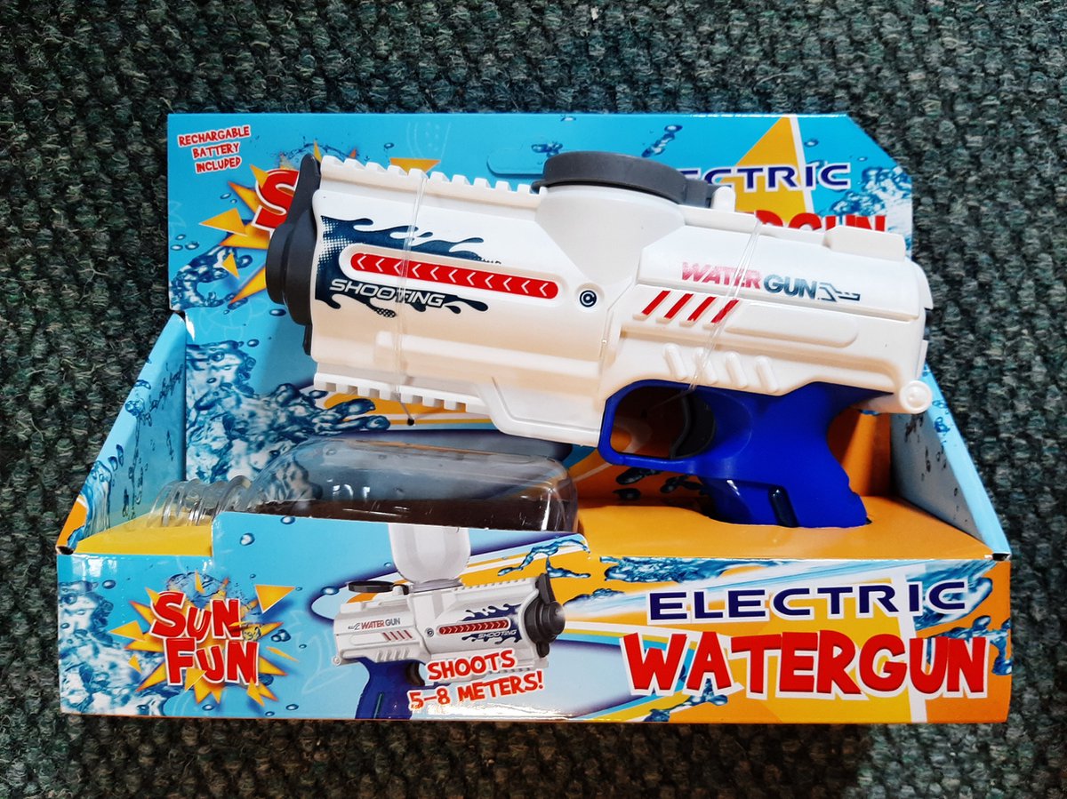 Sun Fun Sun Sun Fun Gun Electric avec bouteille de bleu blanc, 18 cm