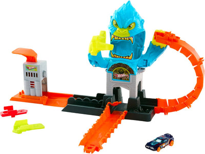 Ensemble de jeu d'attaque de gorilles de la ville Hot Wheels et voiture jouet
