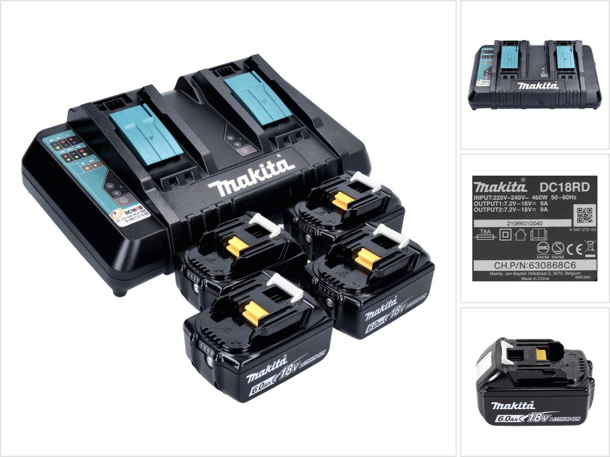 Makita 199485-6 Kit de démarrage avec batterie Li-Ion 18 V (4 x 6,0 Ah)