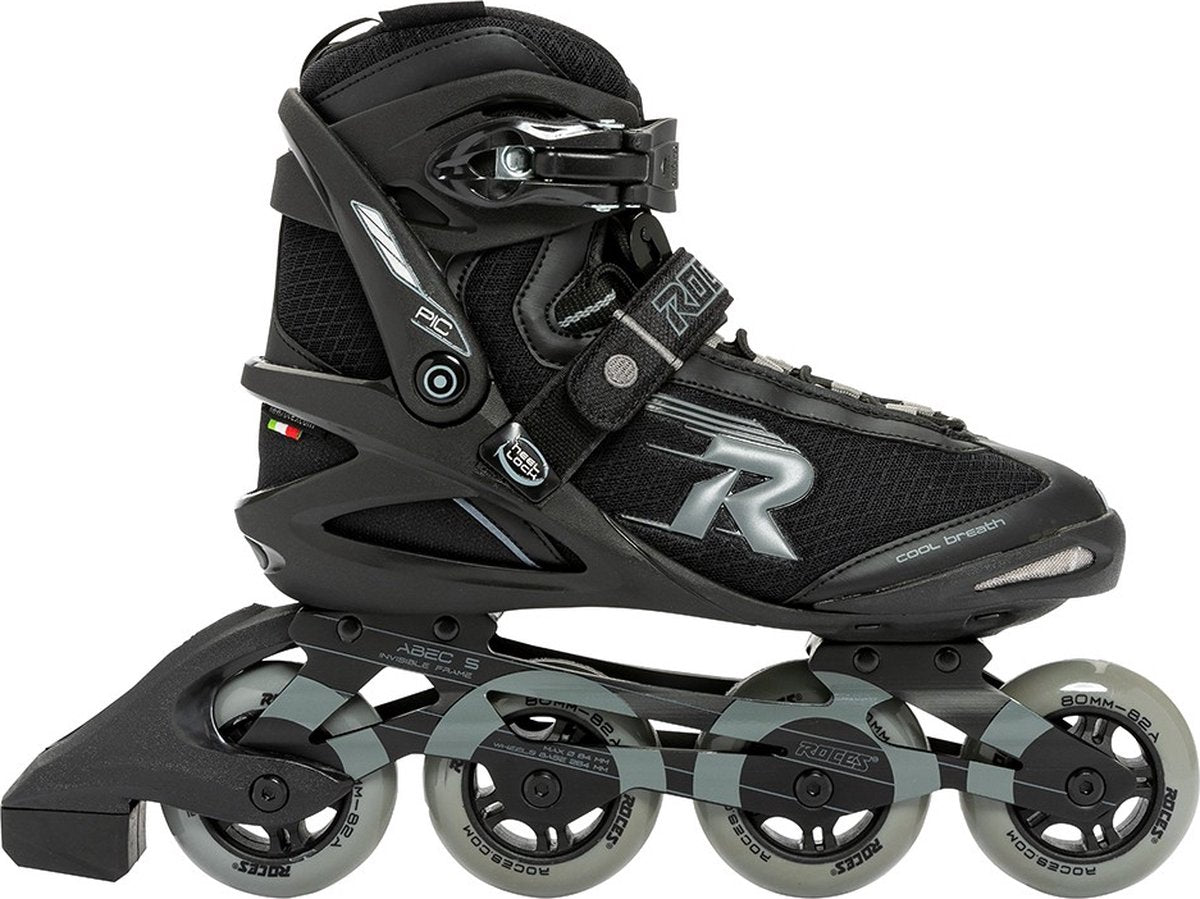 Rollers en ligne Roces pic tif 80 – roues 4x80 mm – rollers fitness – noir gris – taille 42