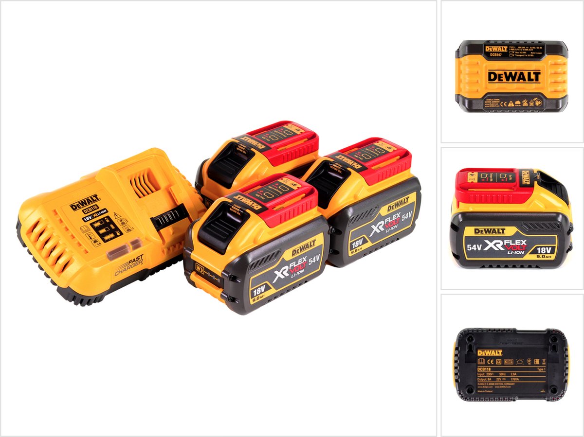 Série Dewalt flexvolt - ensemble batterie et chargeur - 54v 18v - 9,0ah - charge rapide