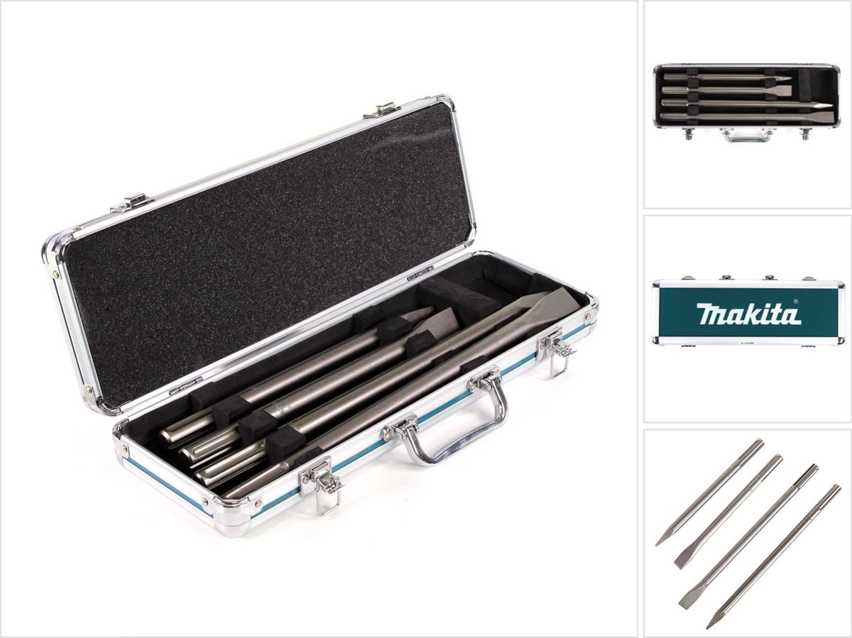Accessoires Makita Jeu de 4 burins SDS Max : pointe, plat dans un coffret en aluminium D-42466 - D-42466
