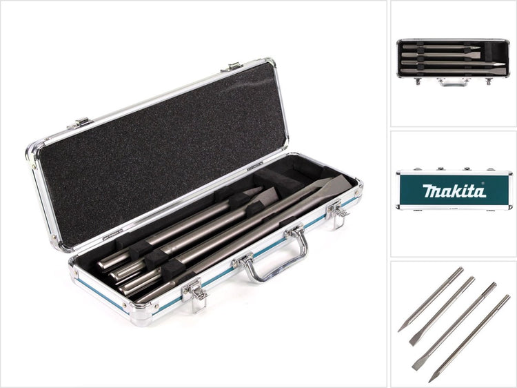 Accessoires Makita Jeu de 4 burins SDS Max : pointe, plat dans un coffret en aluminium D-42466 - D-42466