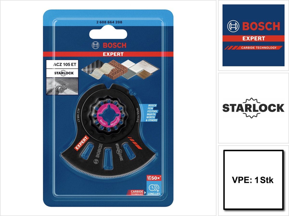 Bosch expert multi matériaux acz 105 et lame de scie segment starlock 105 mm 1 pc. (2608664208) carbure