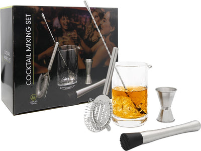 Leopold Vienne - service à cocktail 5 pièces (verre à mélange, cuillère de bar, pilon, pipette, passoire) - coffret cadeau