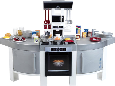 Klein Toys Bosch 'mega cuisine de jeu - 120x45x95cm - incl. cafetière, évier, four et ustensiles de cuisine - gris noir