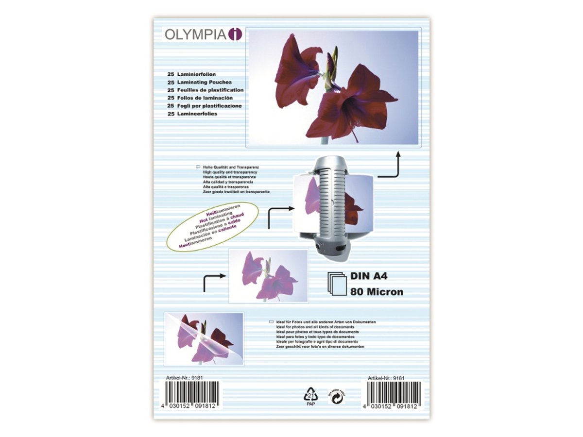 Olympia 1x25--feuille de plastification-din-a4-80-micron