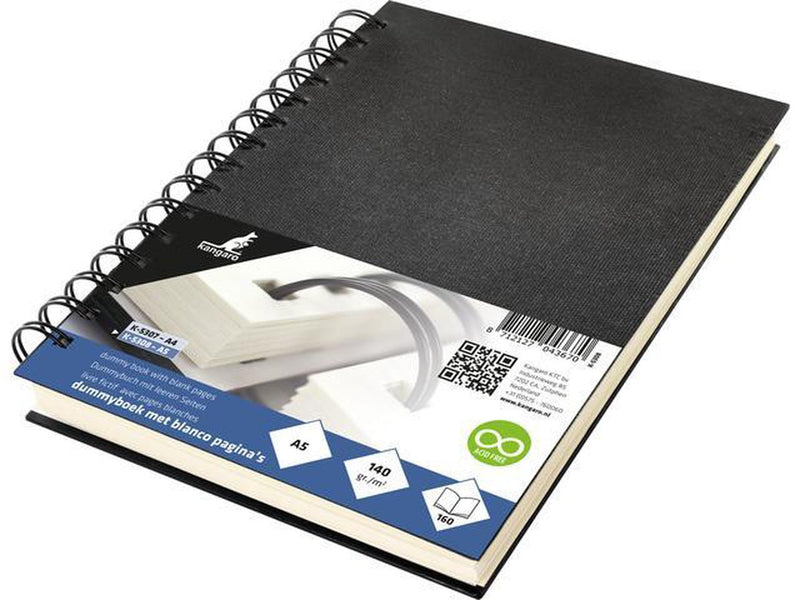 Livre factice Kangaro - a5 - noir - avec spirale - 160 pages blanches - papier crème 140 grammes - couverture en lin - k-5308
