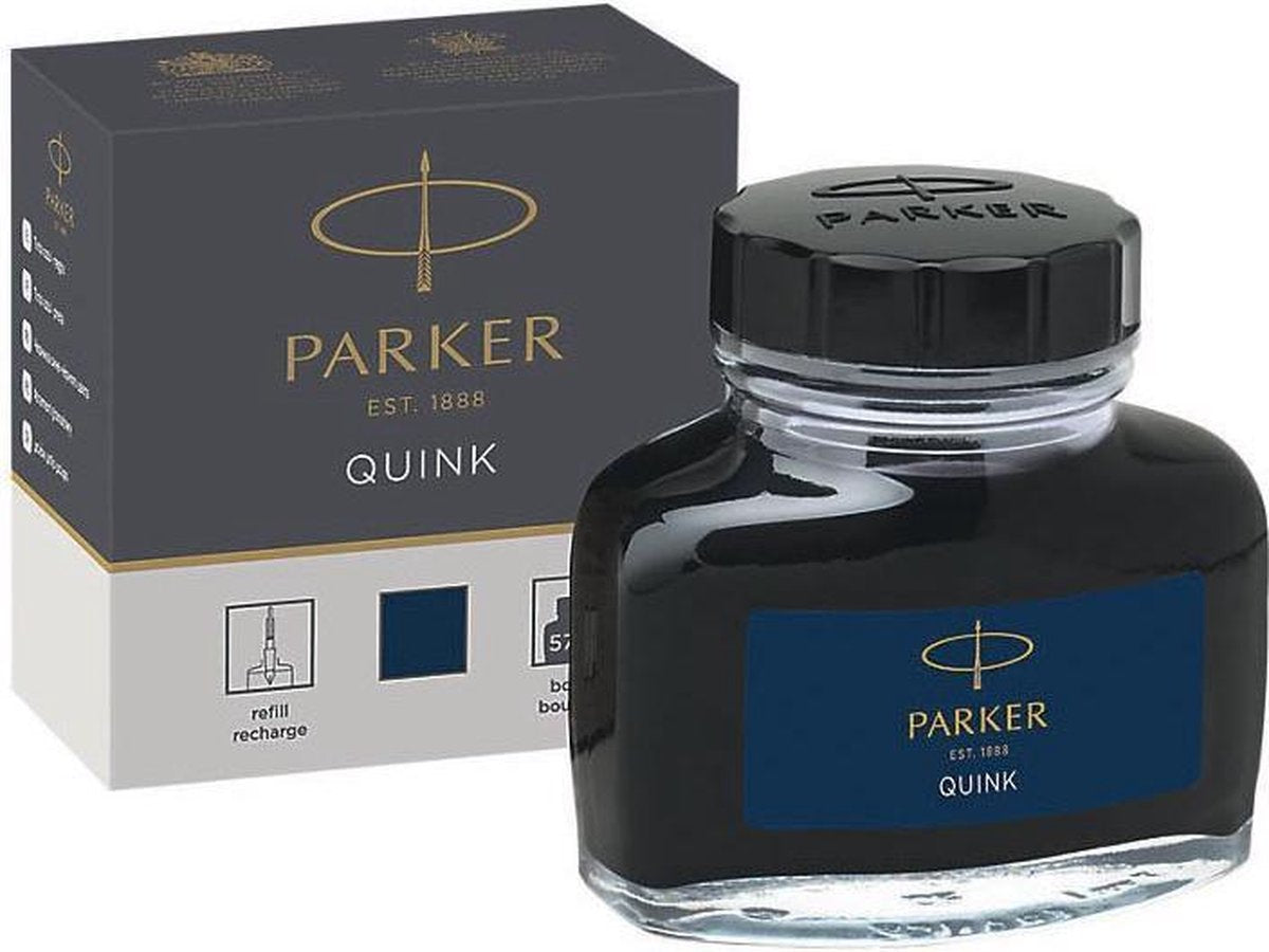 Bouteille d'encre pour stylo plume Parker | encre quink noire bleue | 57 ml d'encre d'écriture pour stylo plume