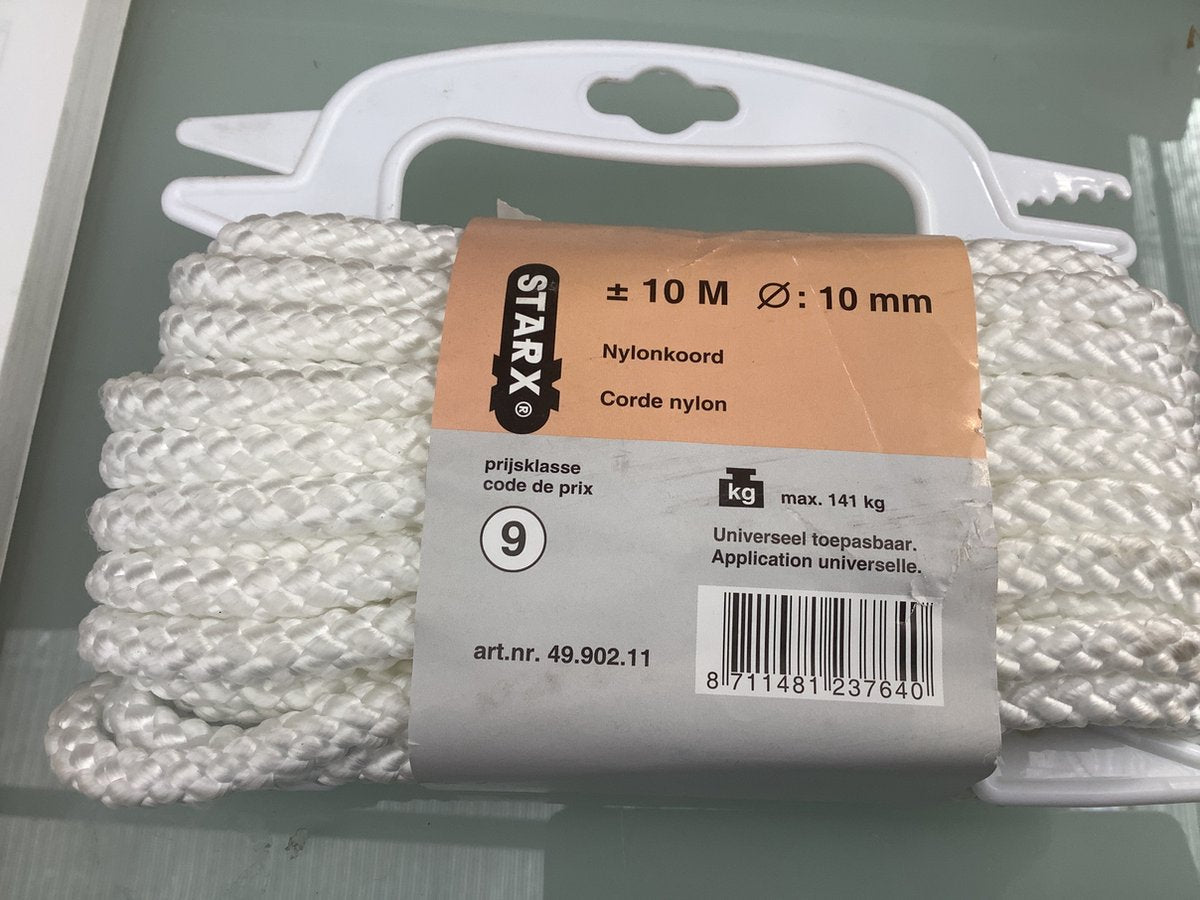 Cordon en nylon Starx. 10 mm. épais. 10 mètres de long. blanc. corde.