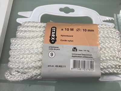 Cordon en nylon Starx. 10 mm. épais. 10 mètres de long. blanc. corde.