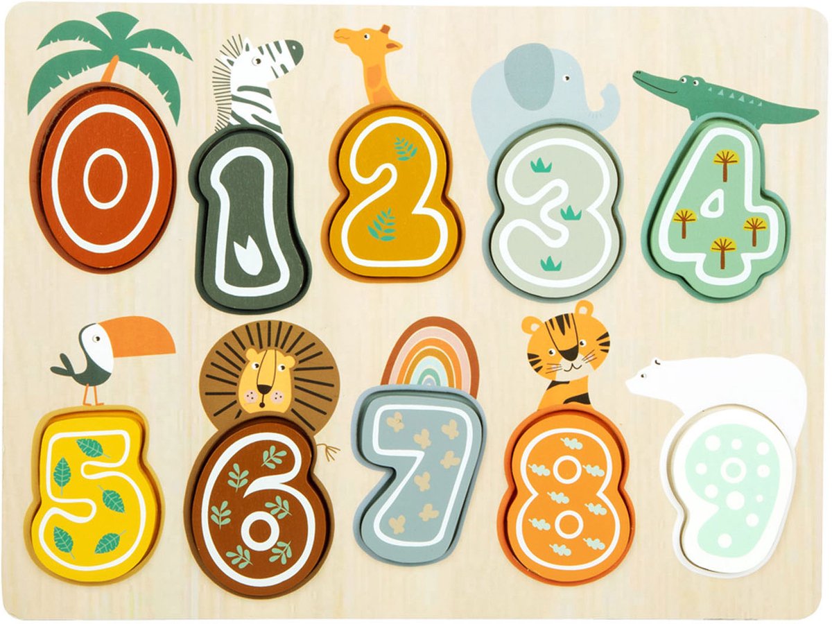 Petit-pied de puzzle de numéro de bois safari