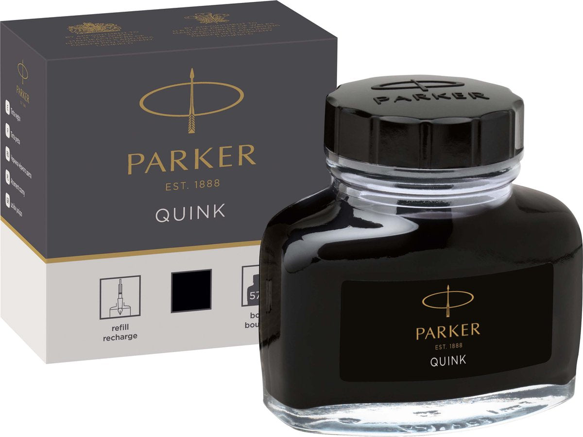 Bouteille d'encre pour stylo plume Parker | encre noire quink | 57 ml d'encre d'écriture pour stylo plume