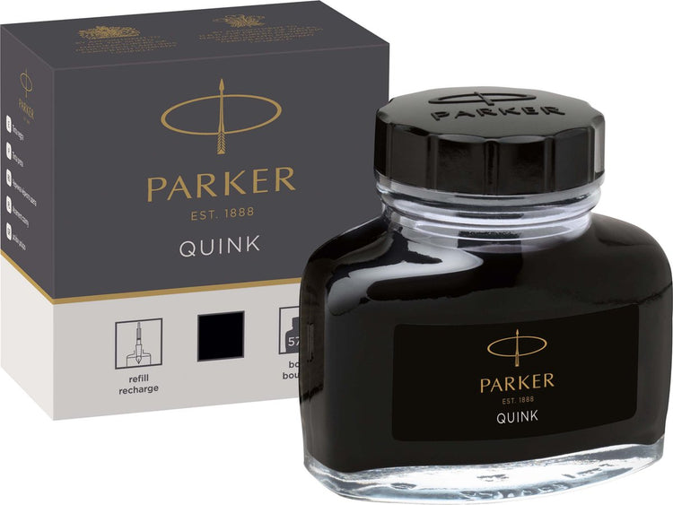 Bouteille d'encre pour stylo plume Parker | encre noire quink | 57 ml d'encre d'écriture pour stylo plume