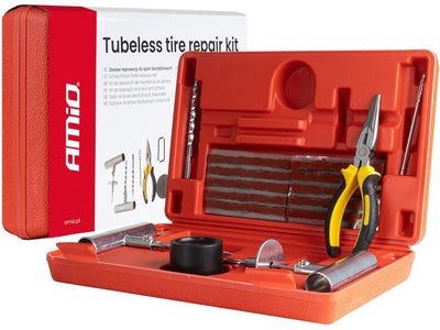 Kit de réparation de pneus tubeless Amio 38 pièces - joint anti-crevaison efficace pour voiture, SUV, moto et quad