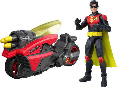 Figurine Mattel DC Premier Robin et moto 6 pouces avec lancement de projectile