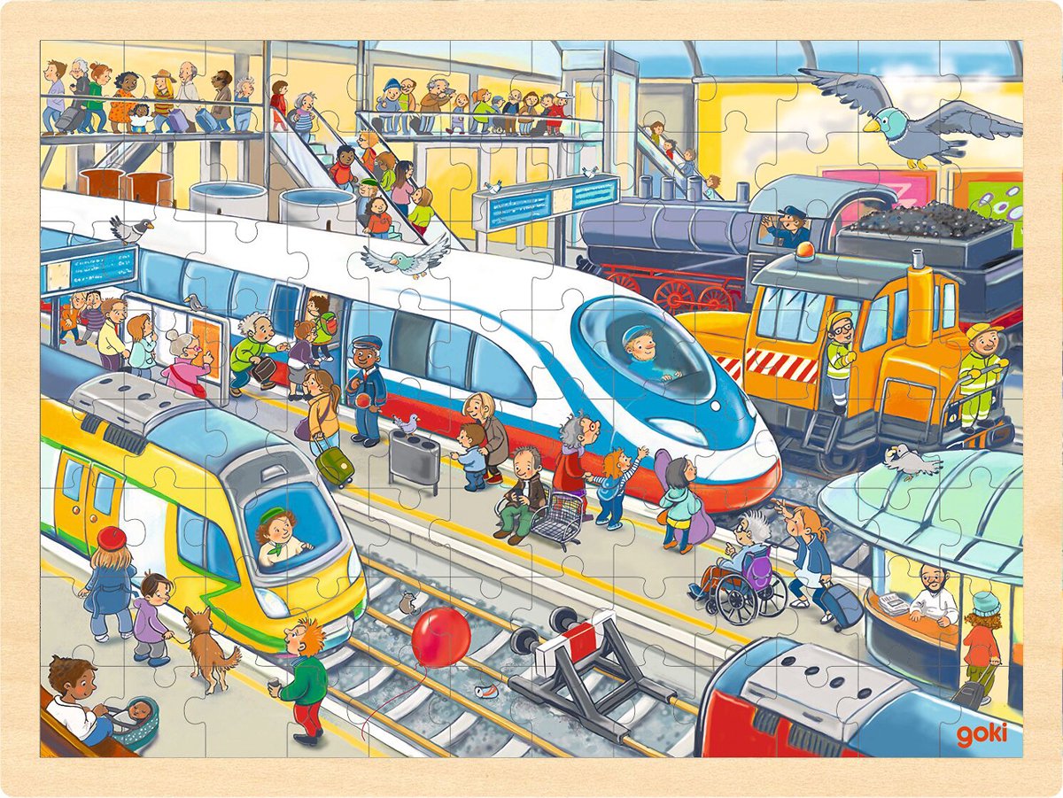 Puzzle en bois Goki gare, 96 pièces.