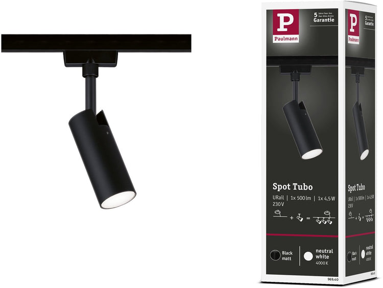 Paulmann urail rail spot tubo spot séparé 280lm 4,5w 4000k 230v noir mat