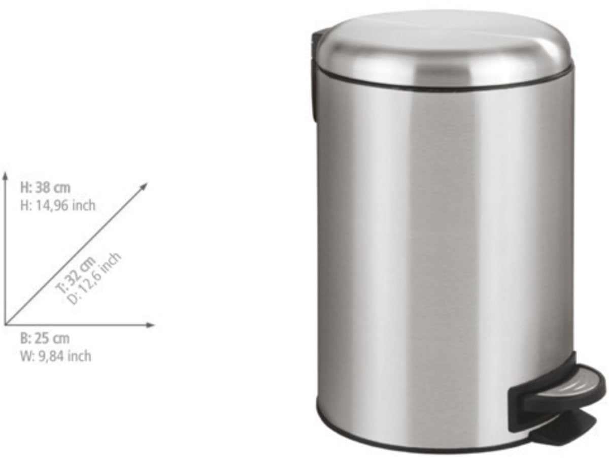 Wenko poubelle à pédale Leman 12 litres en acier inoxydable mat - couvercle à fermeture facile - poubelle - poubelle - poubelle - poubelle - poubelle